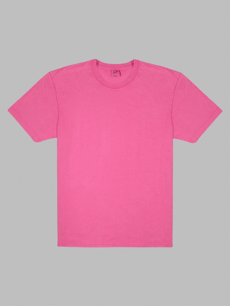 Pink Flash Fruit Of The Loom Garment Dyed Crew Men's T Shirts | NRF480391