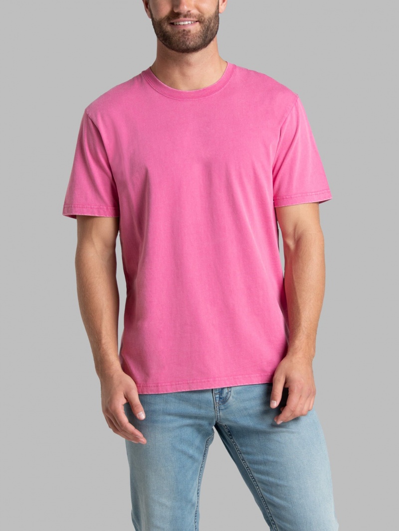 Pink Flash Fruit Of The Loom Garment Dyed Crew Men's T Shirts | NRF480391