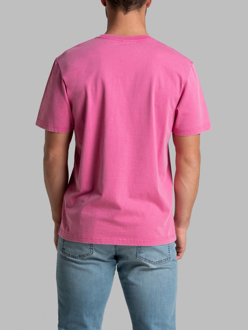 Pink Flash Fruit Of The Loom Garment Dyed Crew Men's T Shirts | NRF480391