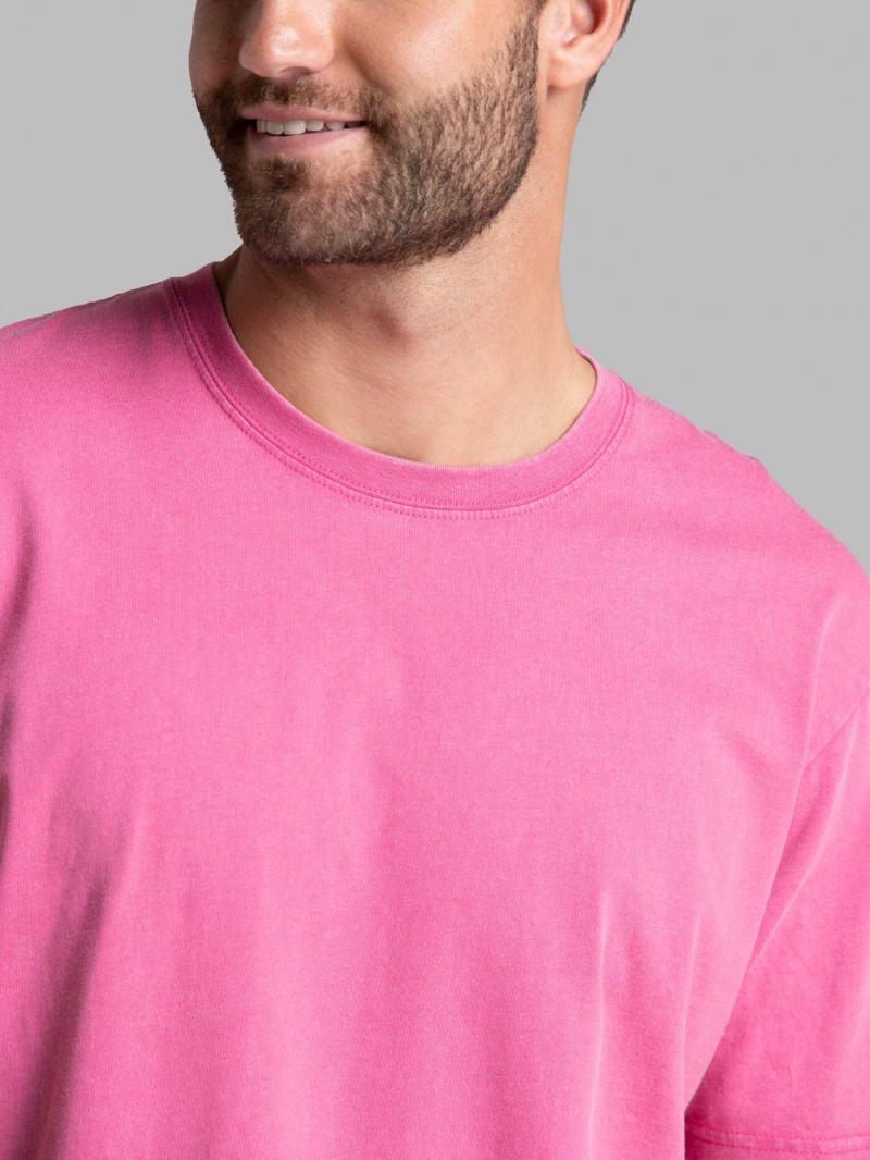 Pink Flash Fruit Of The Loom Garment Dyed Crew Men's T Shirts | NRF480391