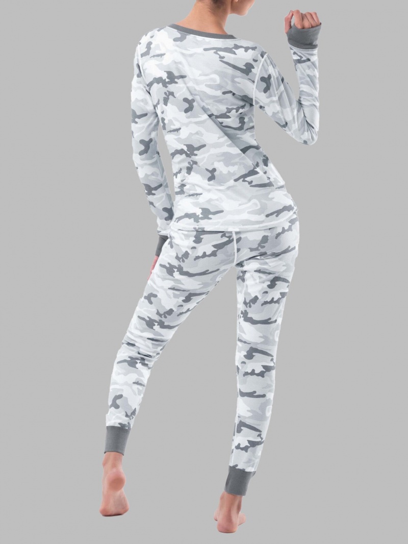 Raschel Spring Fog Camo Fruit Of The Loom Raschel Henley Pant, 2-Piece Set Women's Pajamas | WYK384960