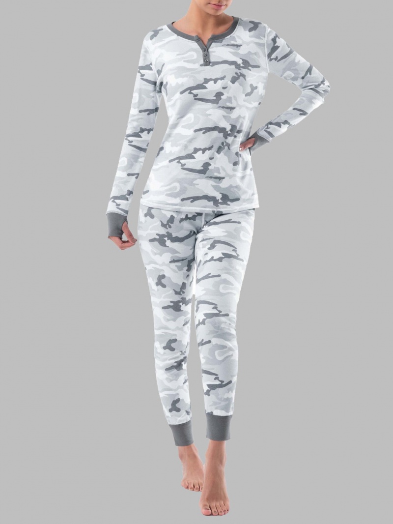 Raschel Spring Fog Camo Fruit Of The Loom Raschel Henley Pant, 2-Piece Set Women\'s Pajamas | WYK384960