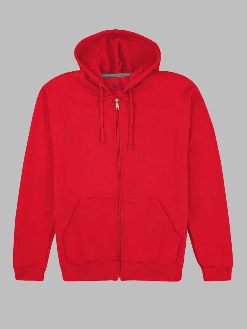 Red Fruit Of The Loom EverSoft® Fleece Full Zip, Extended Sizes Men's Hoodie | RMA728430