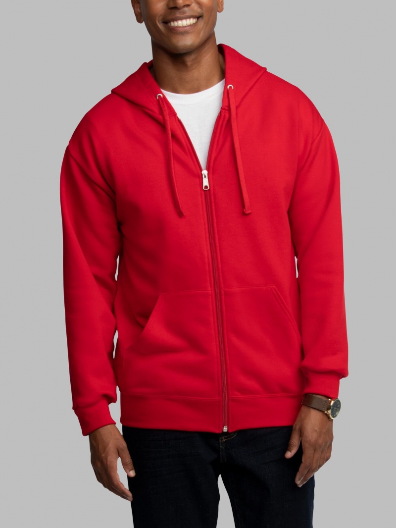 Red Fruit Of The Loom EverSoft® Fleece Full Zip, Extended Sizes Men's Hoodie | RMA728430