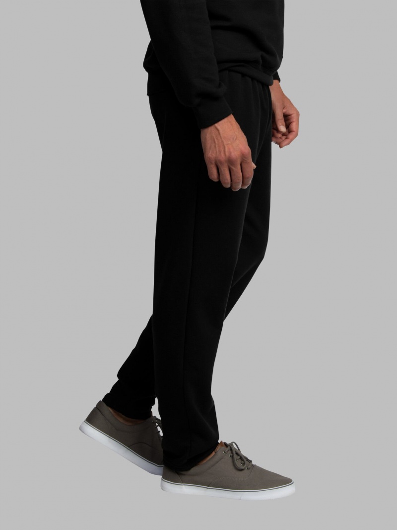 Rich Black Fruit Of The Loom Eversoft® Fleece Open Bottom Men's Sweatpants | NBE536194