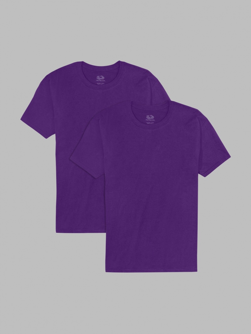 Rocky Mt Purple Fruit Of The Loom Eversoft® Short Sleeve Crew, Extended Sizes 2 Pack Men's T Shirts | JBU482603