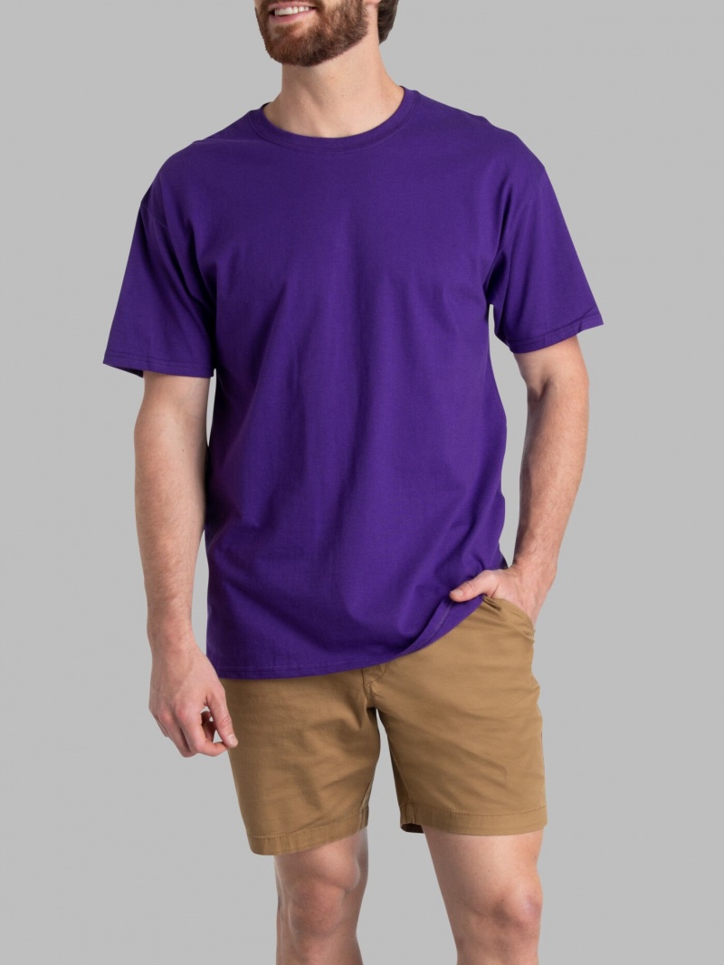 Rocky Mt Purple Fruit Of The Loom Eversoft® Short Sleeve Crew, Extended Sizes 2 Pack Men's T Shirts | JBU482603