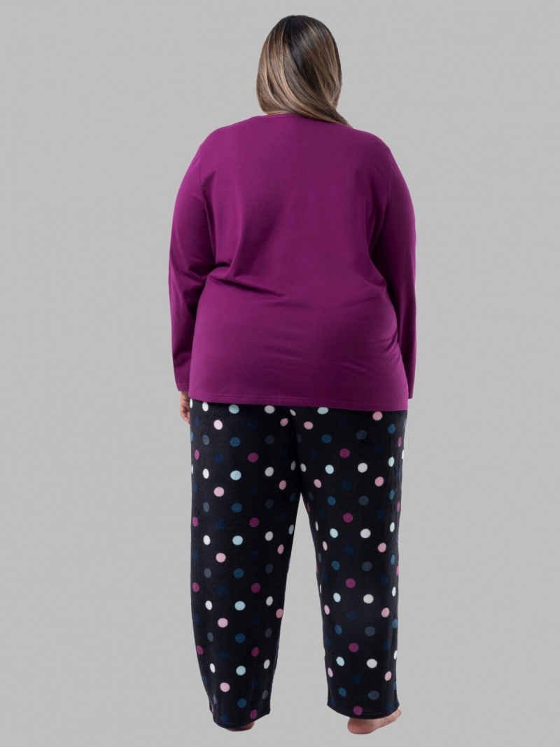 Royal Berry/Multi Dots Print Fruit Of The Loom Plus Fit for Me®Fleece Bottom Women's Top & Bottom | PBO235786