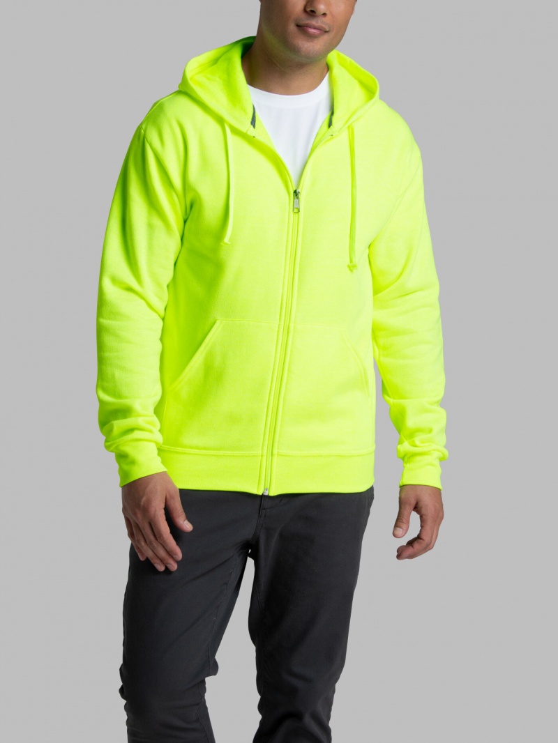 Safety Green Fruit Of The Loom EverSoft® Fleece Full Zip, Extended Sizes Men's Hoodie | FSW429731