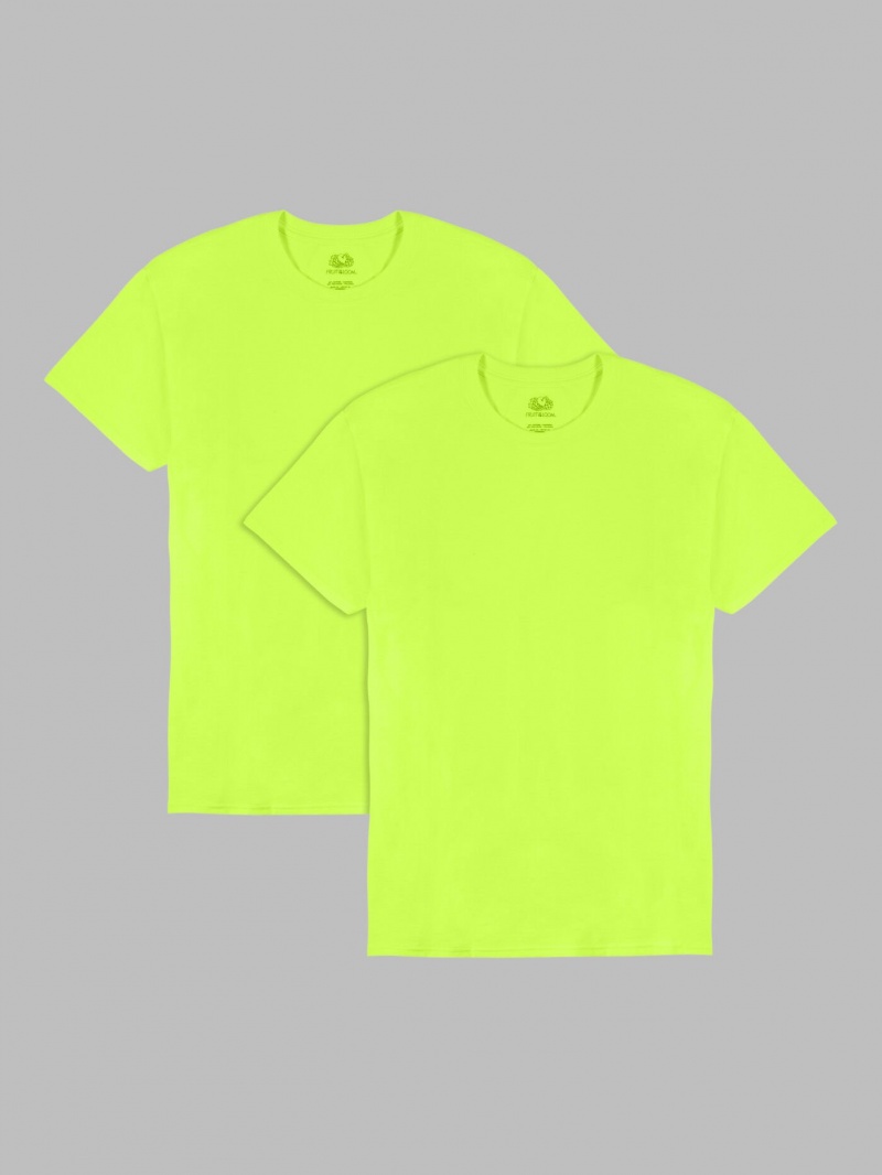 Safety Green Fruit Of The Loom Eversoft® Short Sleeve Crew, Extended Sizes 2 Pack Men's T Shirts | HNY145809