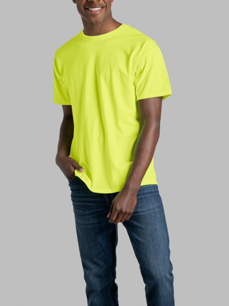 Safety Green Fruit Of The Loom Eversoft® Short Sleeve Crew, Extended Sizes 2 Pack Men's T Shirts | HNY145809