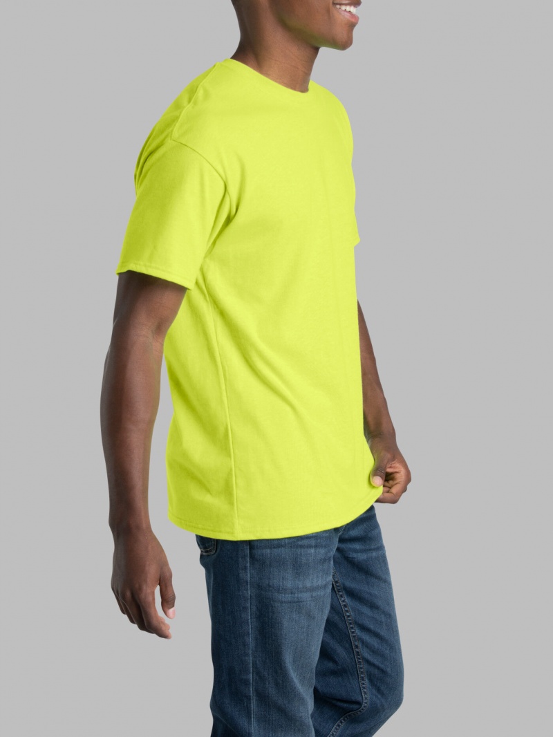 Safety Green Fruit Of The Loom Eversoft® Short Sleeve Crew, Extended Sizes 2 Pack Men's T Shirts | HNY145809