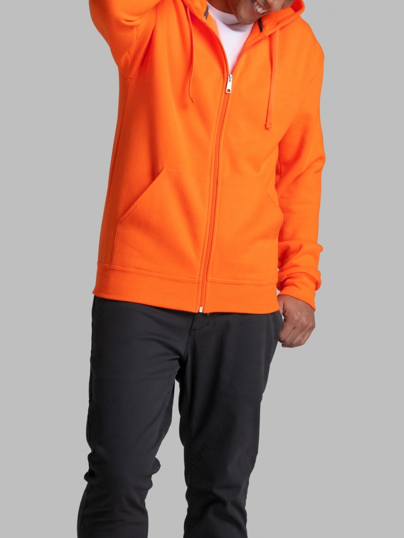 Safety Orange Fruit Of The Loom EverSoft® Fleece Full Zip, Extended Sizes Men's Hoodie | SQW823760