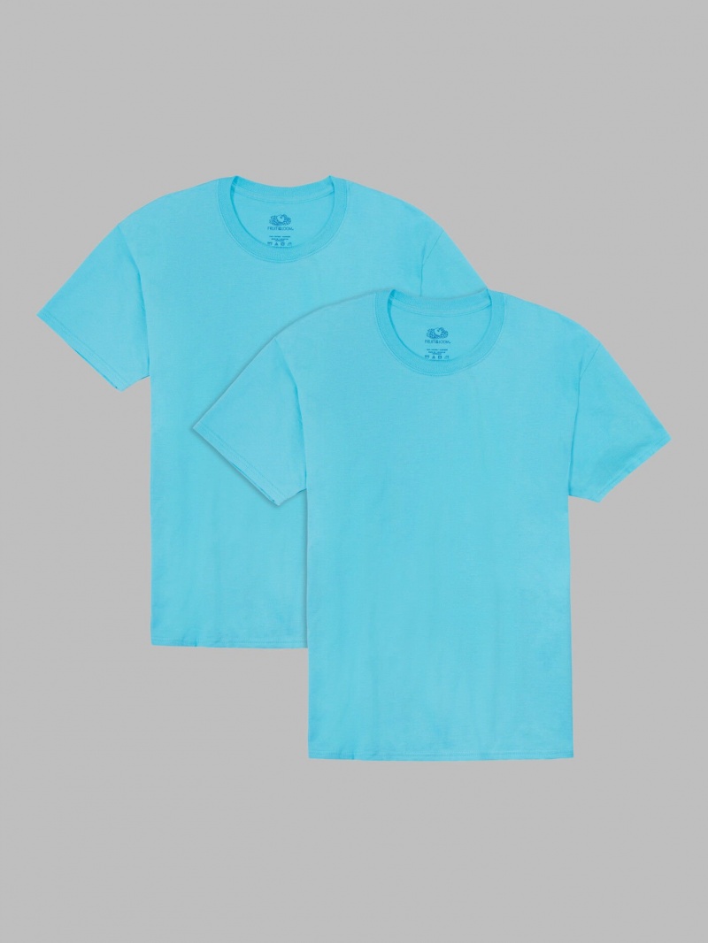 Scuba Blue Fruit Of The Loom Eversoft® Short Sleeve Crew, Extended Sizes 2 Pack Men's T Shirts | JRQ637208