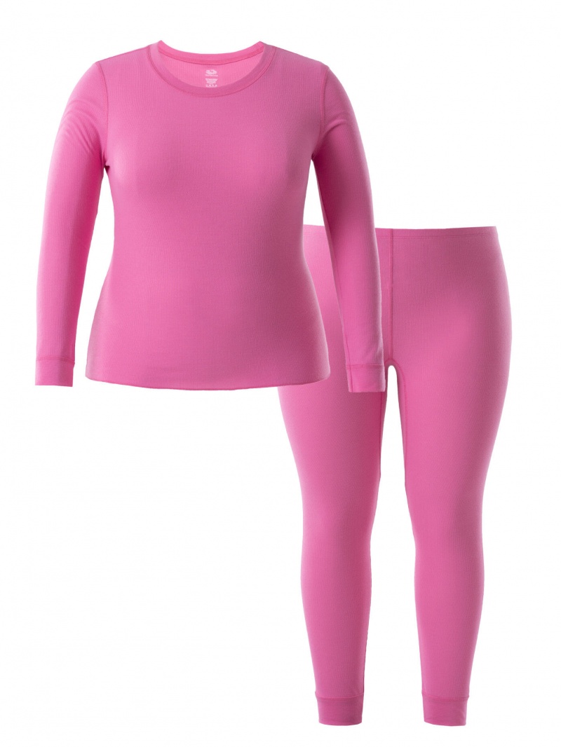 Set Pink Berry/Pink Berry Fruit Of The Loom Plus Size Thermal Crew Bottom Set Women's Top & Bottom | JAF193782