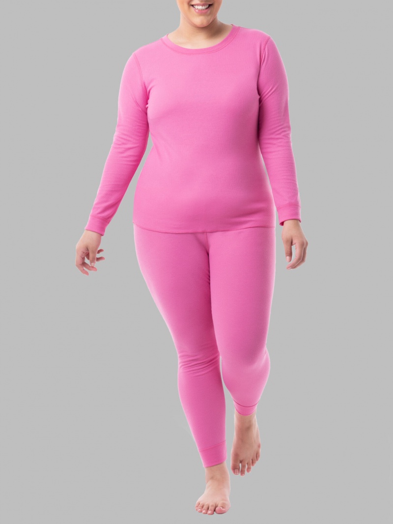 Set Pink Berry/Pink Berry Fruit Of The Loom Plus Size Thermal Crew Bottom Set Women\'s Top & Bottom | JAF193782