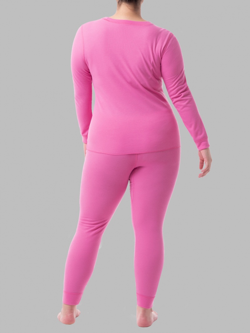 Set Pink Berry/Pink Berry Fruit Of The Loom Plus Size Thermal Crew Set Women's Top & Bottom | MJS359817