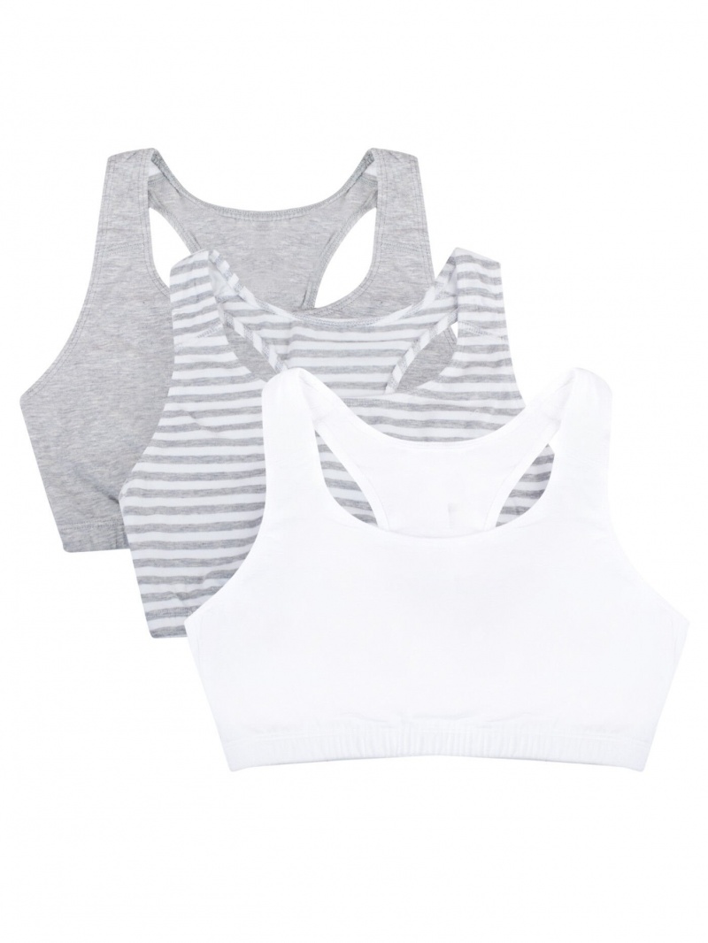 Skinny Stripe/White/Grey Fruit Of The Loom Tank Style Sports Bra, 3 Pack Women's Sports Bra | IJD453012