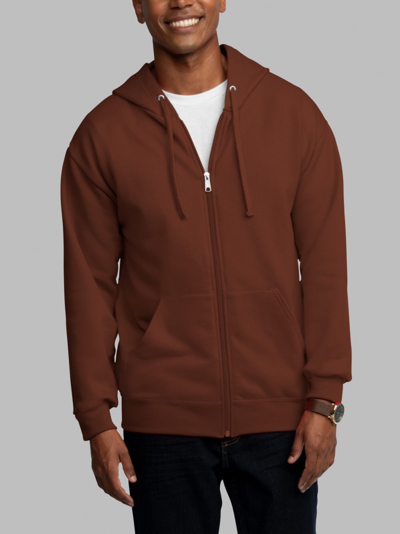 Warm Mocha Fruit Of The Loom EverSoft® Fleece Full Zip, Extended Sizes Men's Hoodie | GNP683925