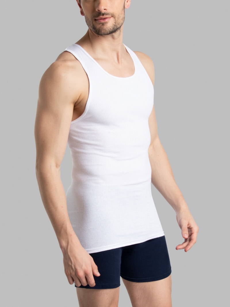 White Fruit Of The Loom Active Cotton blend A-Shirt, 8 Pack Men's Undershirts | SOH063457