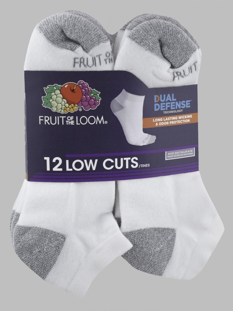 White Fruit Of The Loom Dual Defense® Low Cut, 12 Pack Men's Socks | ENU674205