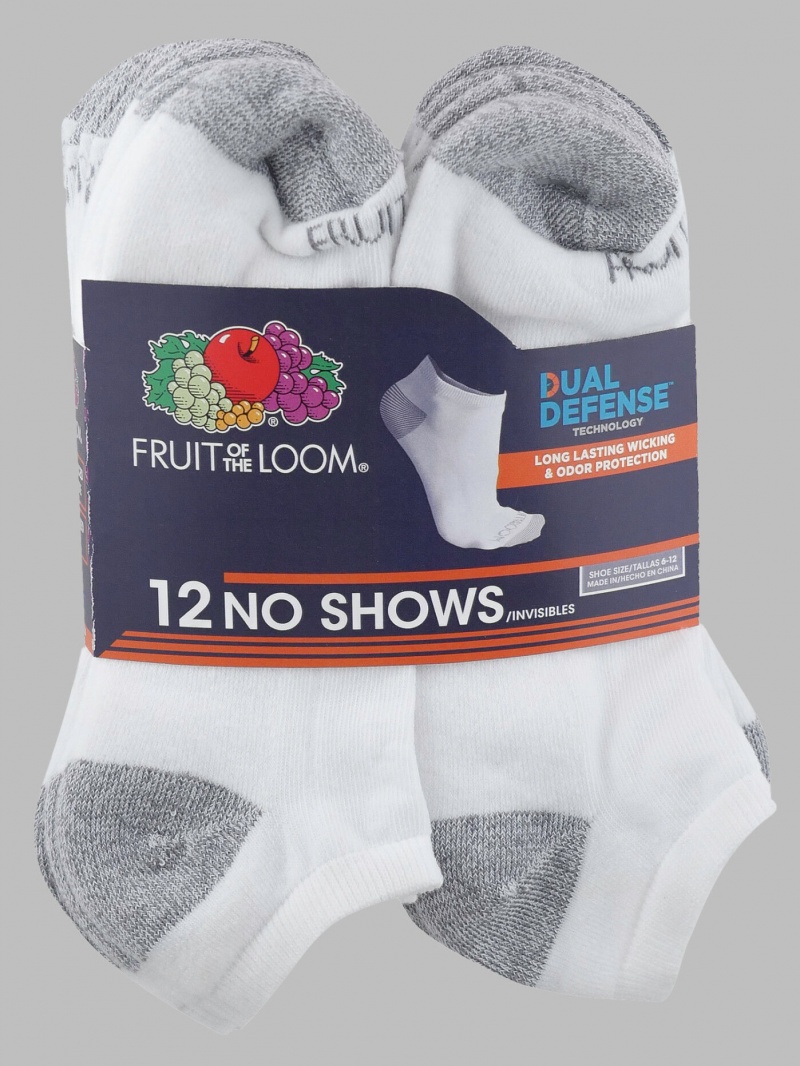 White Fruit Of The Loom Dual Defense® No Show, 12 Pack Men's Socks | ANE793186