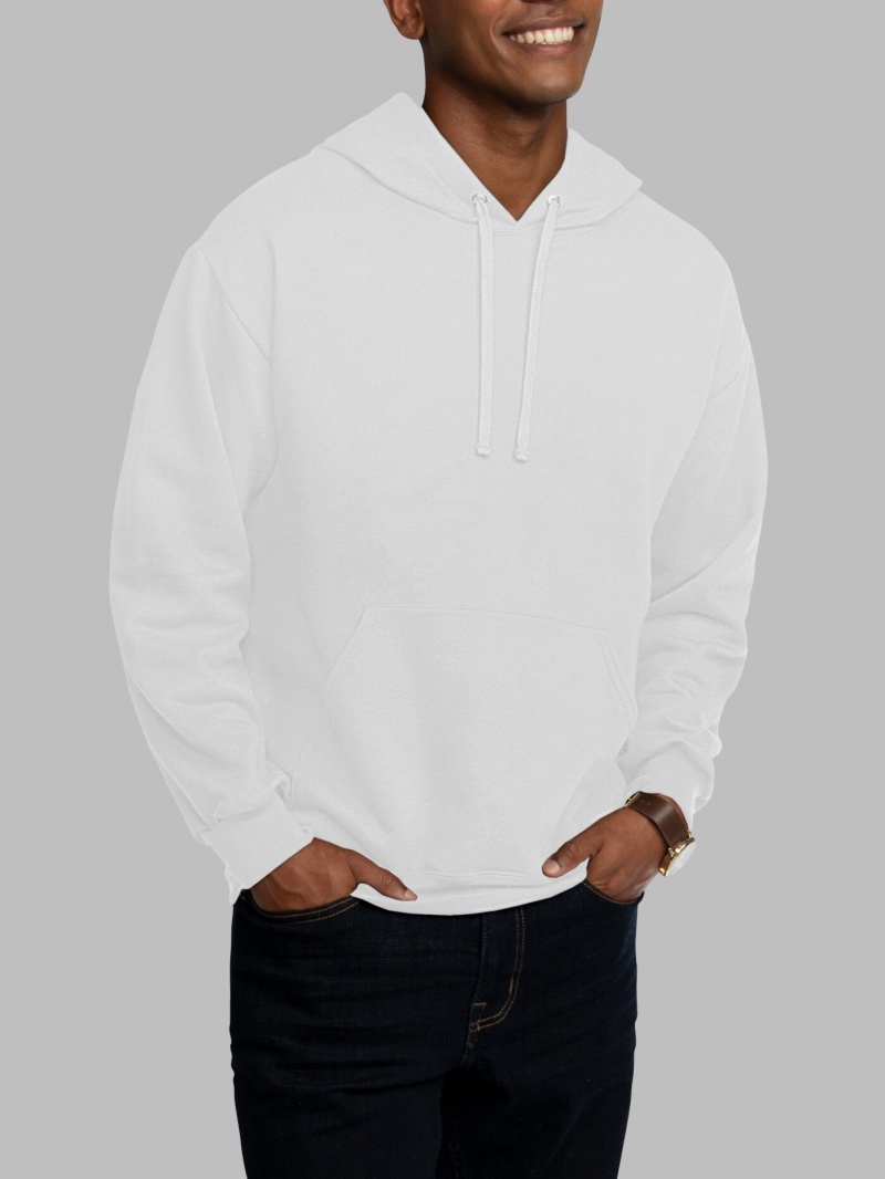 White Fruit Of The Loom EverSoft® Fleece Pullover Men's Hoodie | LKV246081