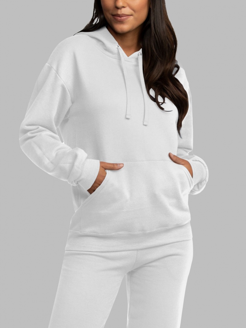 White Fruit Of The Loom EverSoft® Fleece Pullover Men's Hoodie | LKV246081