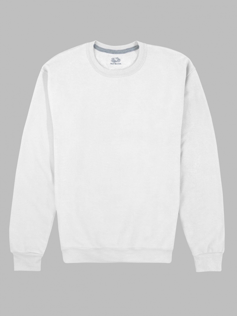 White Fruit Of The Loom EverSoft® Fleece Crew Men's Sweatshirt | NIY352810