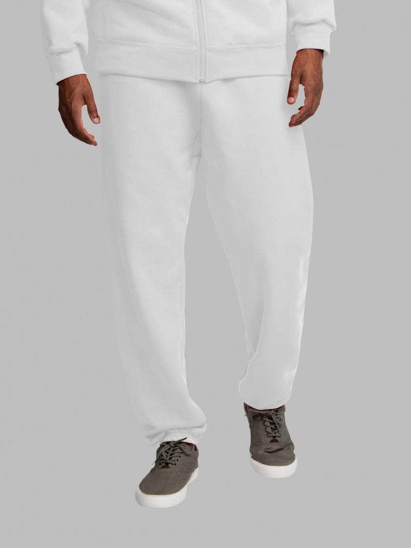 White Fruit Of The Loom EverSoft® Fleece Elastic Bottom, Extended Sizes Men's Sweatpants | SQE861032