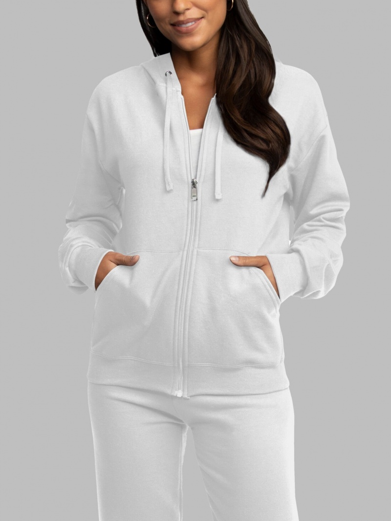 White Fruit Of The Loom EverSoft® Fleece Full Zip Women's Hoodie | PNE172905