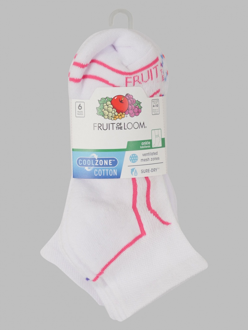 White Multi Fruit Of The Loom Coolzone Ankle, 6 Pack Women's Socks | ZCT608147